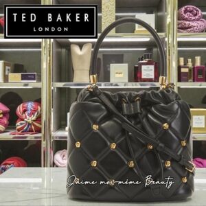 Ted Baker London Black Quilted Crossbody Bucket Bag With Gold Rose Detail